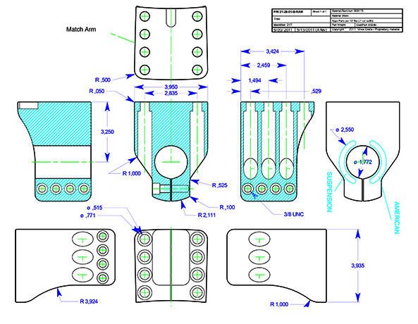 <b>Motorcycle Suspension Tree Parts</b><span><br /> Designed by <b><a href='/success-stories/success-is-no-shock-for-american-suspension/'>Vince Costa</a></b> • Created in <a href='/2d-3d-drafting/2d-3d-cad-graphite.html'>Graphite Precision CAD Software</a></span>